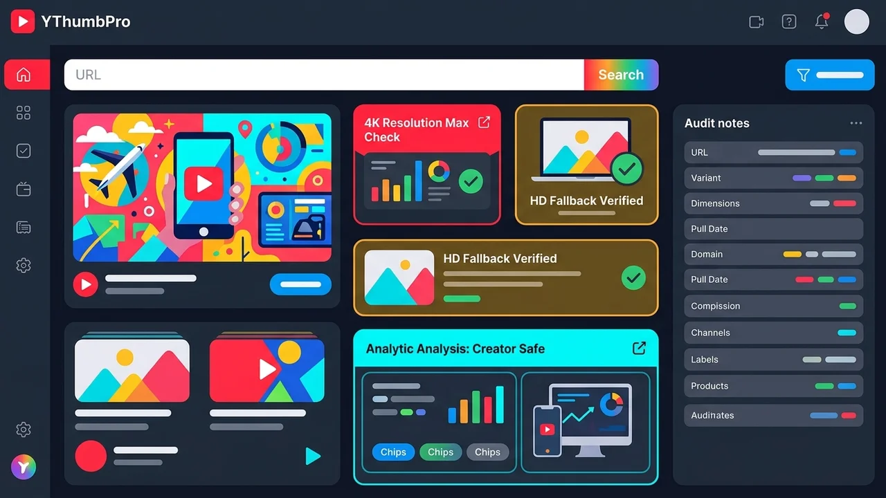 YouTube thumbnail 4K download workflow showing max resolution checks and HD fallback source notes